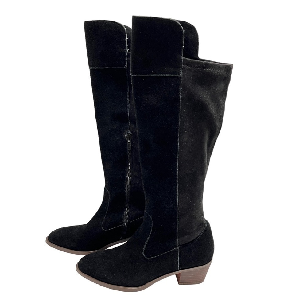 Sole Society Noamie Tall Knee High Black Suede Boots with Stacked Heels Size 5.5